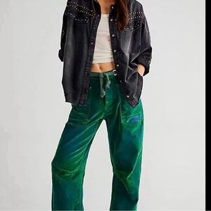 Free People We The Free Moxie Pull-On Barrel Jeans in Kelly Green